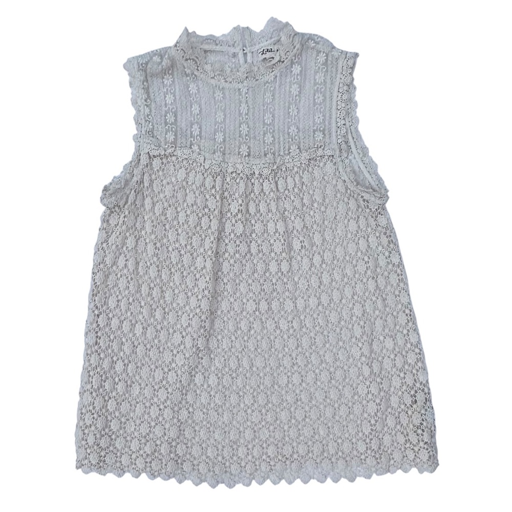 Lace/Crochet Sleeveless, Babydoll Top in Cream, by Lili’s Closet, Size Large.